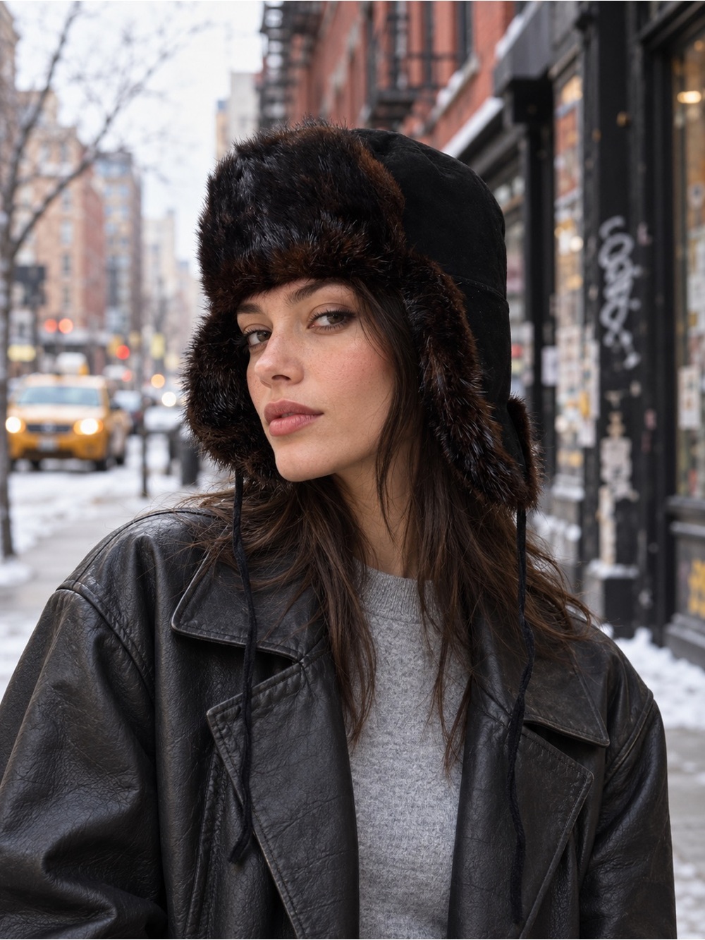 Vintage Genuine Beaver Fur Trapper Hat | Black & Deep Brown